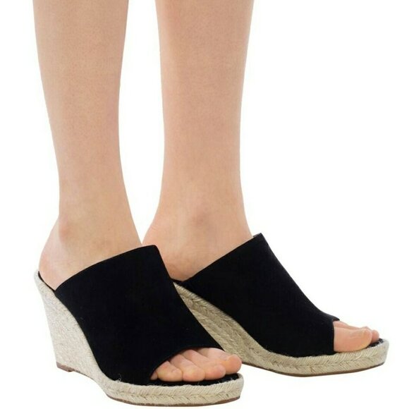 Stuart Weitzman Marabella Black Suede Espadrille Wedge Slide Sandals - Size 8 - Picture 1 of 11